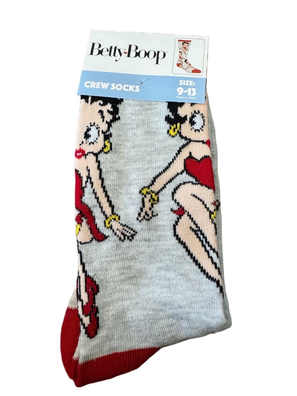 Betty Boop Gray Crew Socks with Red Accents